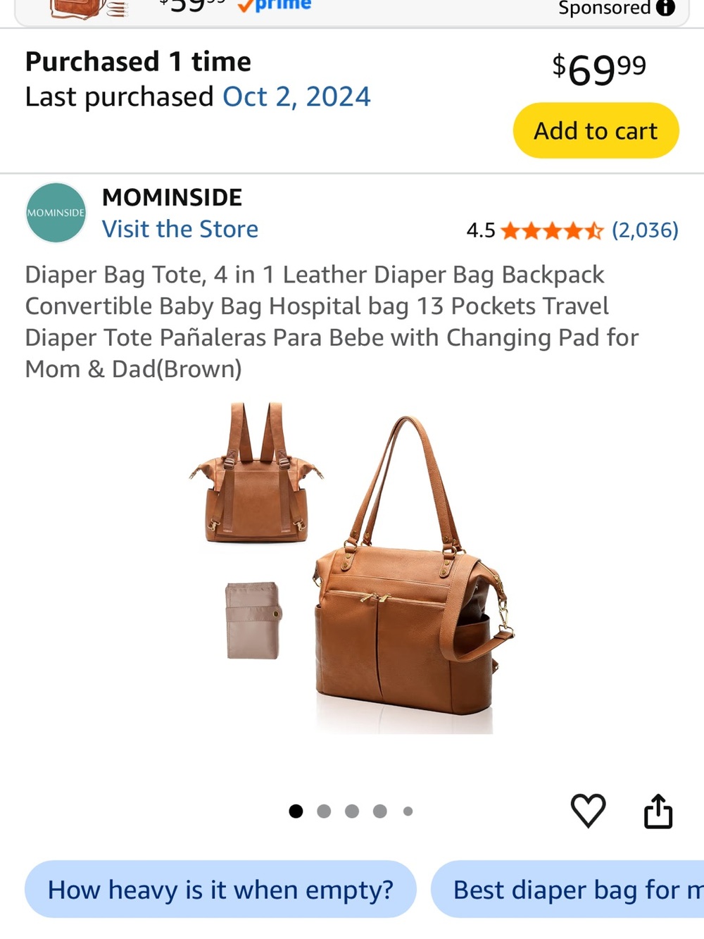 💛5 for $50 Mominside convertible backpack tote bag - Picture 14 of 15